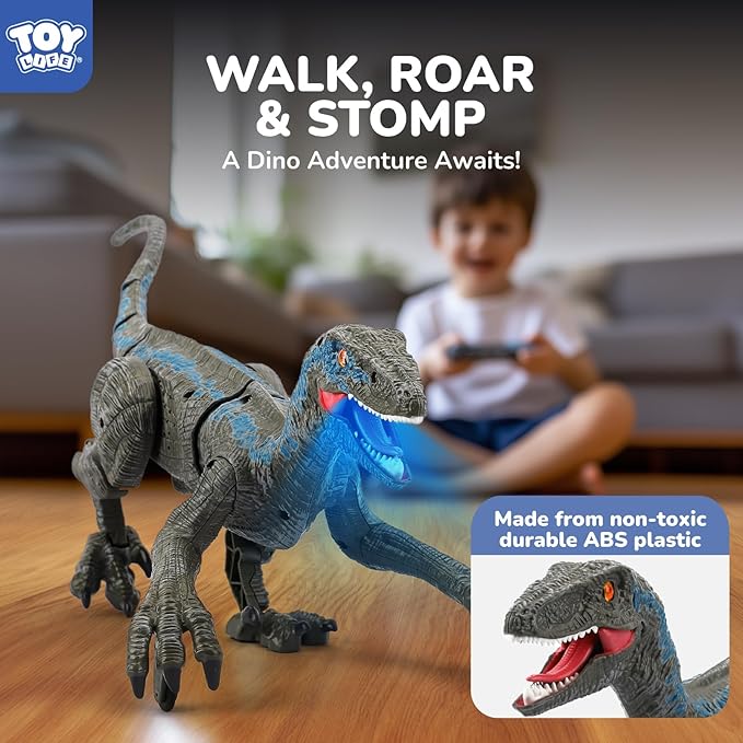 STEAM Life Remote Control Large Velociraptor Dinosaur Toy for Kids – Realistic RC Dino with Sounds, Lights & Walking Action – Rechargeable Raptor Toy for Boys & Girls