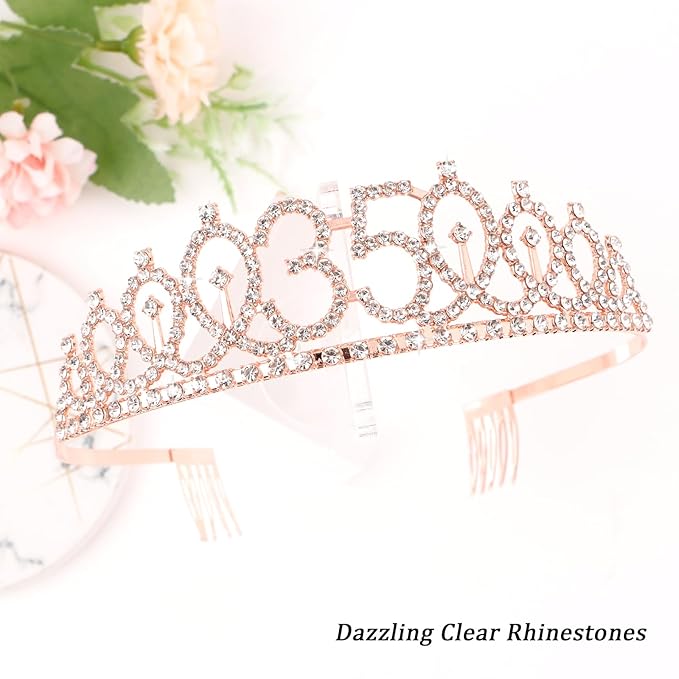 CIEHER 35th Birthday Crown & Sash Set + Tiara, Fabulous 35th Decorations & Gifts