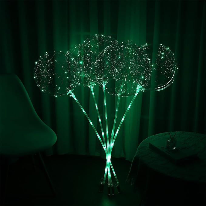 LED Balloons Light Up, 10 Pack LED Balloons with Sticks, 20 Inch Clear Bobo Balloon with Lights Helium Glow Bubble Lights for Party Supplies Valentines Decor (Green)
