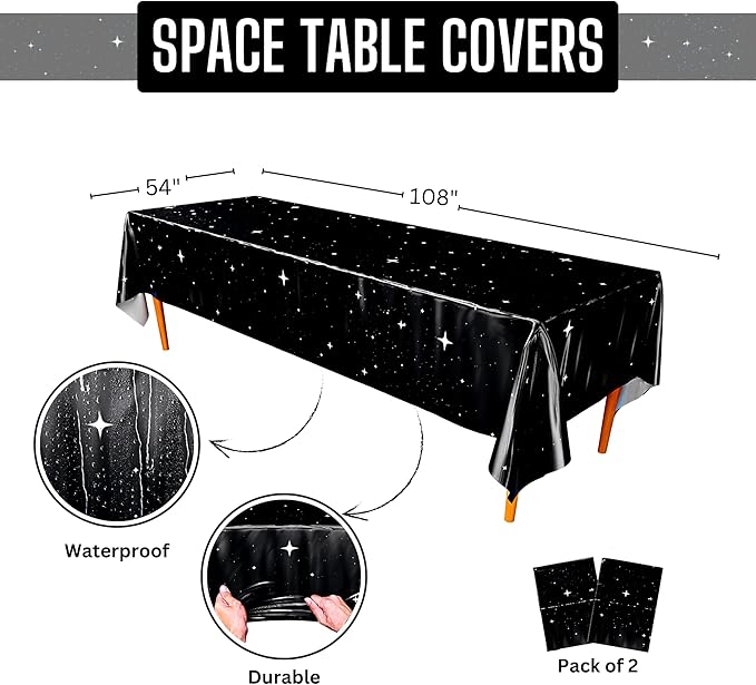 Blue Orchards Space Party Table Covers (Pack of 2) - 54"x108" XL - Space Theme Party Supplies, Stars Birthday Party, Galaxy Tablecloth Plastic, Outer Space Table Cover, Night Sky Tablecloth