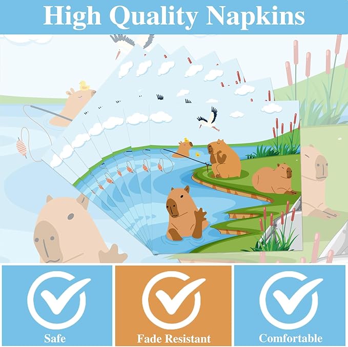 Rakuto Capybara Birthday Party Decorations - 50PCS Disposable Capybara Plates and Napkins Decor, Cute Animals Themed Dinnerware Set Party Favors Tableware Supplies Serve 25