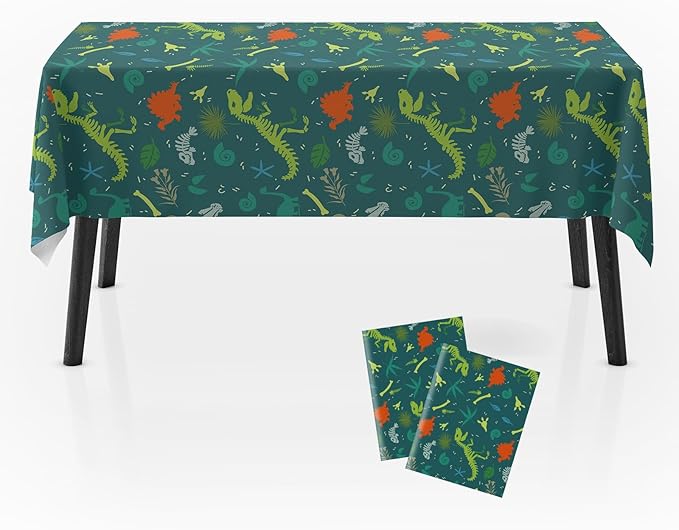 2Pack Dinosaur Table Cover, 54" x108" Dino Theme Tablecloth for Kids Birthday, Disposable Plastic Table Cloth for Boy’s Dino Party Decorations, Jurassic Party Supplies