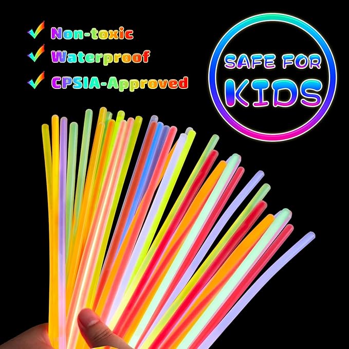 300 Pcs Glow Sticks Bulk Party Pack, 8'' Glow in the Dark Party Supplies, Glow in the Dark Light Up Sticks with Connectors, Party Favors for Birthday, Concert, Raves, Halloween, Christmas