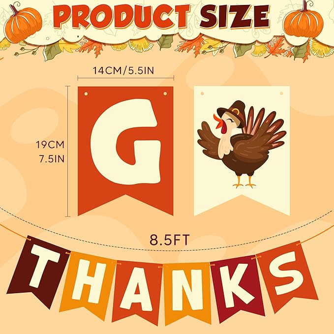 OHOME Thanksgiving Decorations - GIVE THANKS Banner | Friendsgiving Party Decorations for Indoor Outdoor Outside - Thanksgiving Garland for Front Door | THANKSGIVING Backdrop Wreath for Window Wall