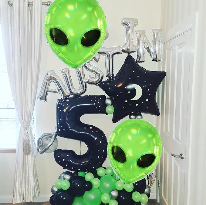 Green Alien Head balloons,Starry Alien UFO Party Supplies,Outer Space Science Fiction Party Decorations,Fantasy Space Party,Halloween Galaxy Theme Supplies