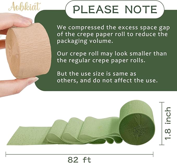 AOBKIAT Wedding Party Decorations, 5 Rolls Olive Green Khaki Crepe Paper Streamers for Green Boho Wedding, Birthday, Bridal/Baby Shower