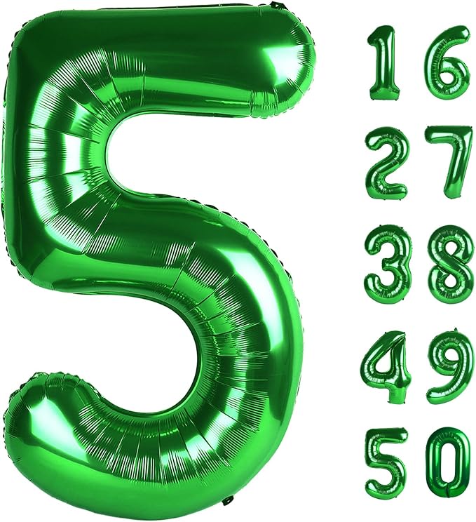 40 Inch Balloon 5 Number Balloons,Giant Number 5 Balloons Foil Mylar Helium Green Number Balloons for 15th 25th 35th 50th Birthday Party Supplies Anniversary Event Celebration Decorations