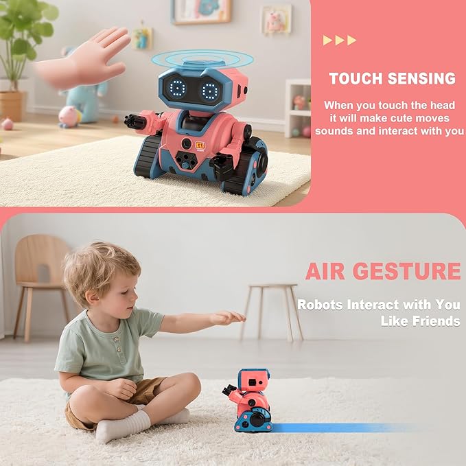 Robot Toys for Boys Girls, Rechargeable RC Robot with GestureSensing,Auto-Demonstration, Fun Gift for Kids(Pink)