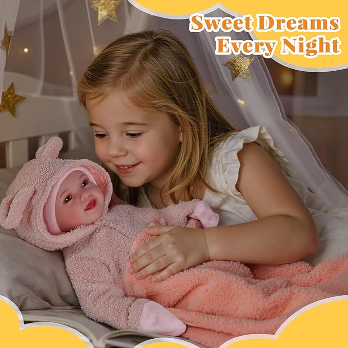 BABESIDE 15-Inch Lightweight Baby Doll with Baby Feeding Set – Easy to Hold with Cuddly Soft Body – Realistic First Doll Real Life Baby Girl for Kids 3+ Pretend Play