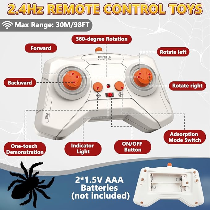 Wall Climbing Spider, Rechargeable Remote Control Spider Kids Toys, Floor/Wall Crawling Robot Spider Toy, Wall Crawler Spider Prank Toys Birthday Gifts for Boys Girls Ages 3-5 5-7 8-13, Black