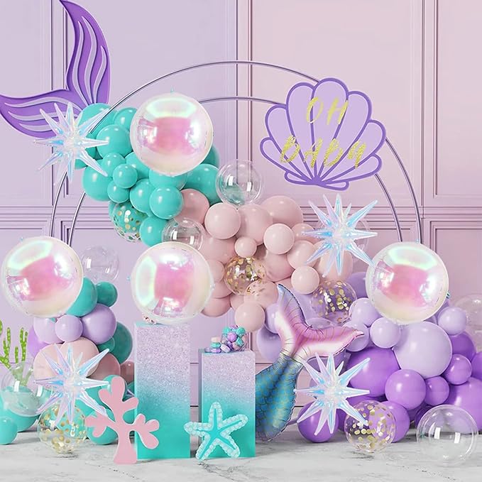 TONIFUL 8Pcs 22Inch Iridescent Large 4D Giant Round and Star Balloons Explosion Star Mylar Balloons Set for Backdrop Christmas New Year Birthday Wedding Bridal Shower Anniversary Photo Booth Supplies