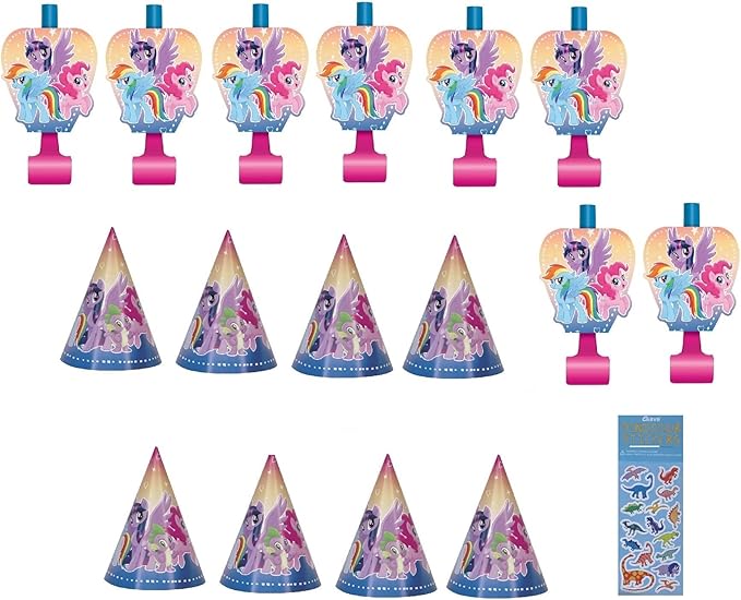 My Little Pony Birthday Party Supplies Favor Bundle Pack Includes 8 Party Paper Hats, 8 Party Paper Blowouts