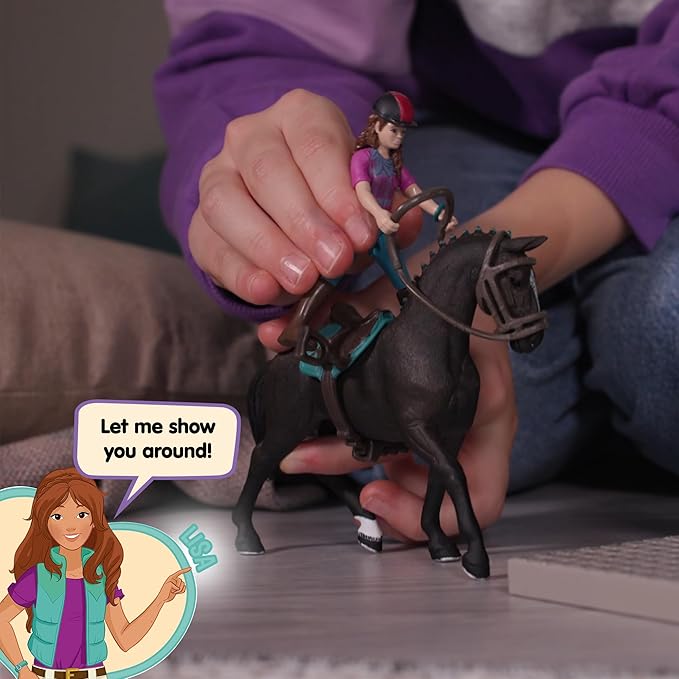 Schleich Horse Club - 25 PC Lisa and Storm Horse Toy Stall Playset with Accessories - Customizable Stable Name Tag - Realistic, Posable Rider and Pony Toys for Girls and Boys - Kids Ages 5+ - 42709