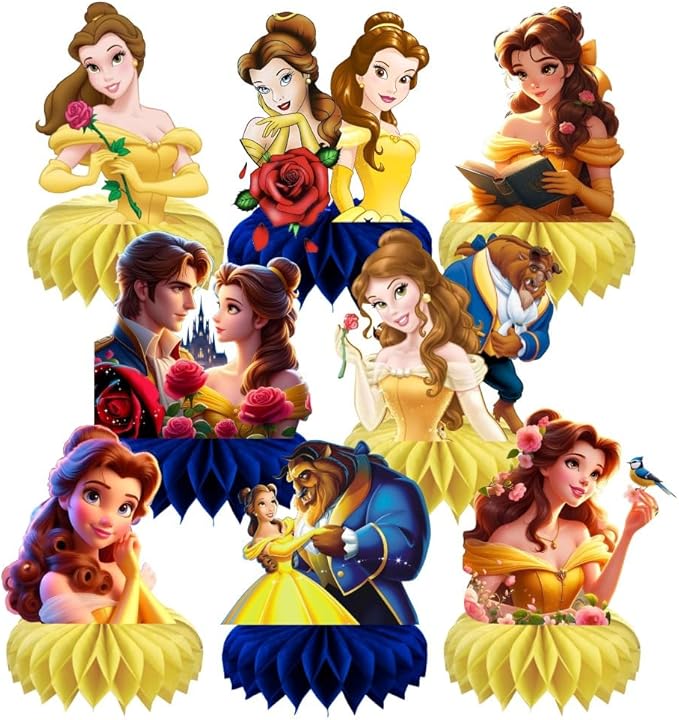 8Pcs Beauty & Beast Table Centerpieces Birthday Party Supplies Double Side Table Decorations for Girls Party Decorations