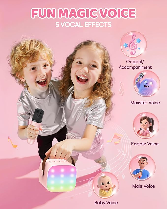 Upgraded Mini Karaoke Machine with 3 Wireless Microphones Toy for Kids, 2026 Top Birthday Gifts for Girls Boys, Portable MP3 Player for Ages 3, 4, 5, 6, 7, 8, 9, 10, 11, 12+ Year Old Party (P-Ink)