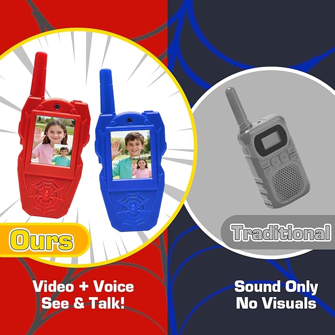 YOTOY Video Walkie Talkies for Kids, Toys for Kids, Boys and Girls Age 3-8, Outdoor Outside Camping Games, with Camera - Rechargeable, Long Range, Birthday Gifts for 3 4 5 6 7 8 Year Old (Spider)