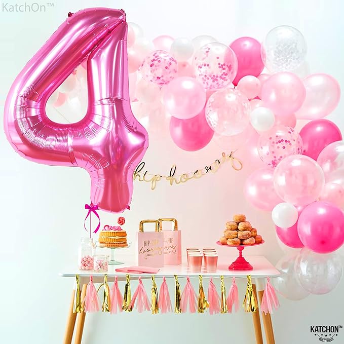 KatchOn, Hot Pink 4 Balloon Number - 40 Inch | 4th Birthday Balloons For 4th Happy Birthday Decorations | Number 4 Balloon For Pink Party Decor | 4th Happy Anniversary Decorations