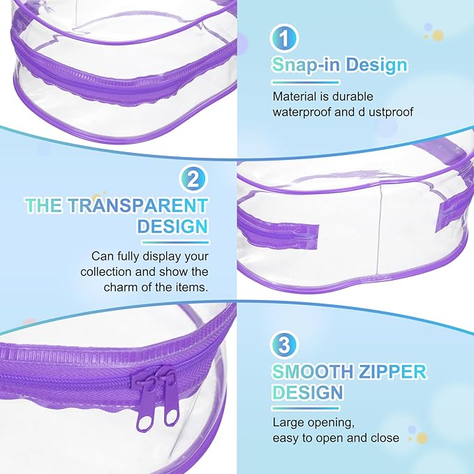 uxcell Figure Display Bag, 6 x 3.7 x 8.7 Inch PVC Oval Portable Dolls Pouch Carrying Case Storage Bag Keychain Charm for Showing Off Boxes Dolls, Purple