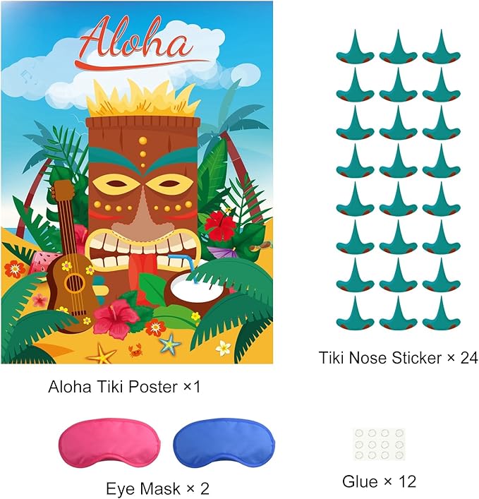 ASTARON Pin The Nose Game for Hawaiian Luau Party Pin Game for Aloha Tiki Party Supplies Tropical Party Game,Family Classroom Activities