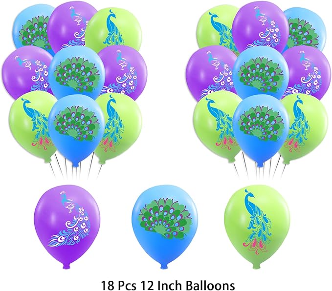 Peacock Party Decorations Colorful Peacock Birthday Party Supplies Includes Banner Cake Topper Cupcake Toppers Hanging Swirls Balloons for Peacock Birthday Party Zoo Bird Theme Party