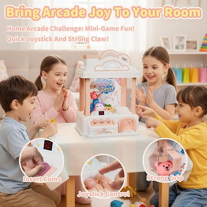Claw Machine for Kids, Snow Bear Theme Mini Vending Machine for Girls Age 6-8, Candy Grabber Dispenser Toy Machine for Boys, Girl's Birthday Gifts for Age 3+, Fun Toys Perfect for Family, Party
