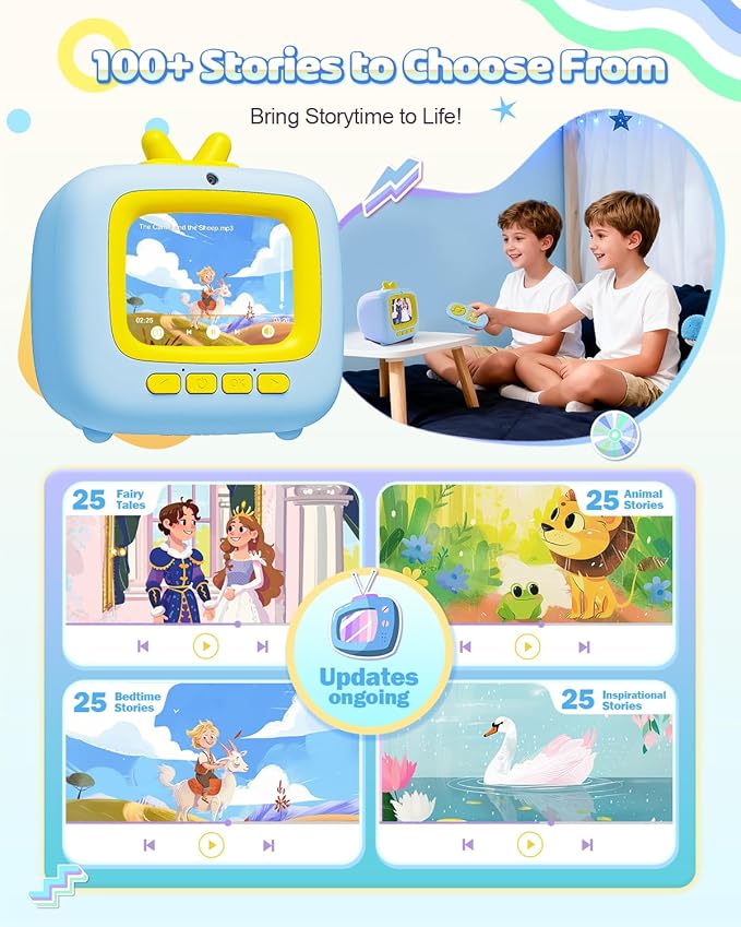 Kids Story Machine Toys for 3-8 Year Old Boys Girls, Toddler TV Toys with Video Player, Music Player, 100+ Stories, Alarm Clock, Game, Chritmas Birthday Festival Gift for Kids (Blue)