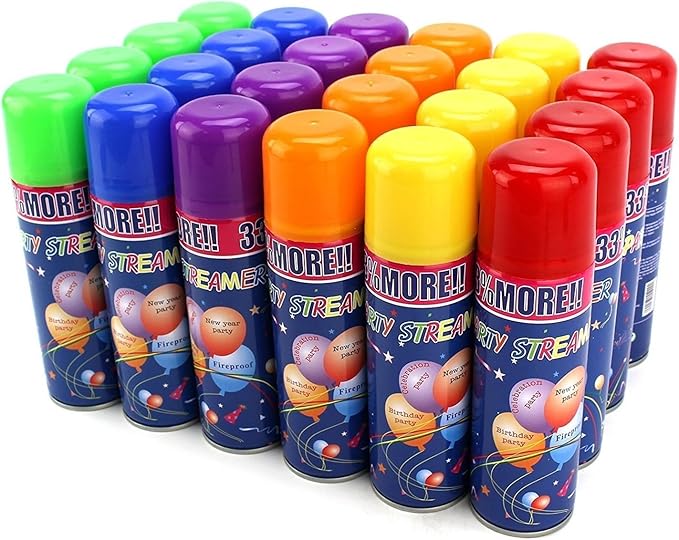 12 Pack Party String Spray (3 oz Each) – Streamer Spray in a Can, Full Color Set with 2 of Each Color, Party Supplies for Kids’ Parties, Birthdays, and Celebrations