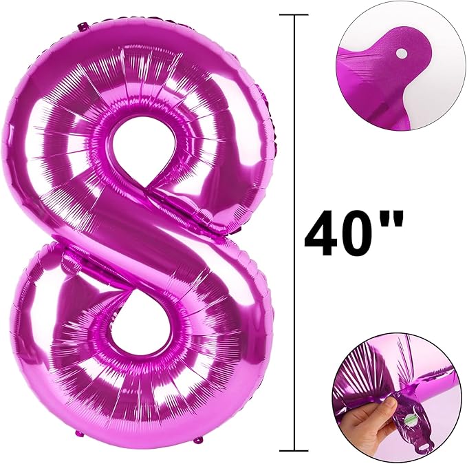 40 Inch Rose Purple Large Balloon Number 8 Balloon,Jumbo Mylar Foil Helium Balloon for 8 18 28 38 48 58 Birthday Digital Balloons for Birthday Party,Wedding Anniversary Party Decorations
