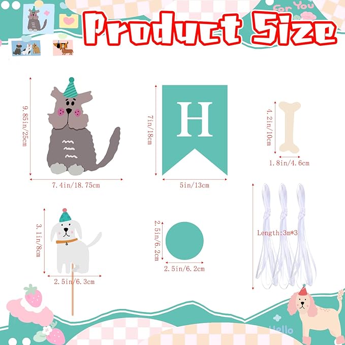 51 Pcs Dog Themed Birthday Party Supplies Set Happy Birthday Banner Cute Dog Face Cupcake Toppers Banner Backdrop Cake Toppers Colorful Decorations for Doggie Lover Puppy Themed Baby Shower