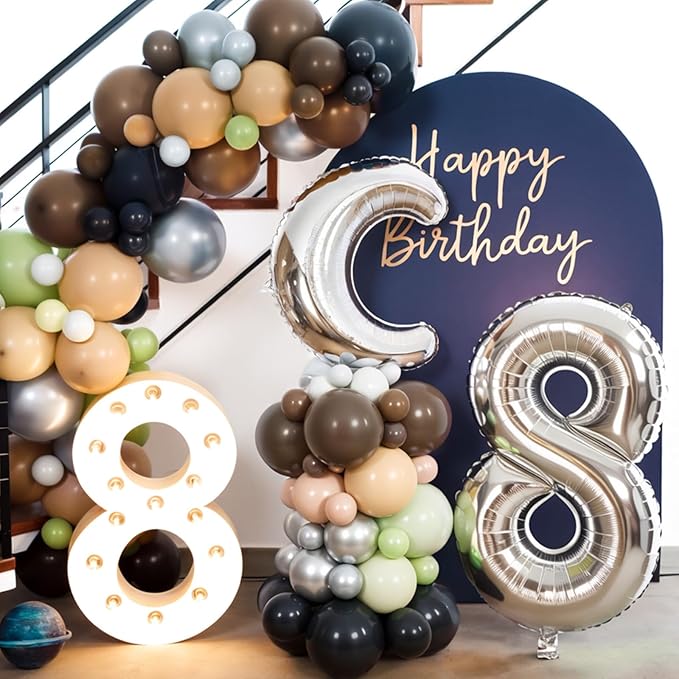 Green Black Grey Balloons, 50Pcs 12 Inches Sage Green Brown Metallic Silver Balloons for Boy Girl Birthday Party Decorations Baby Shower Graduation Party Supplies
