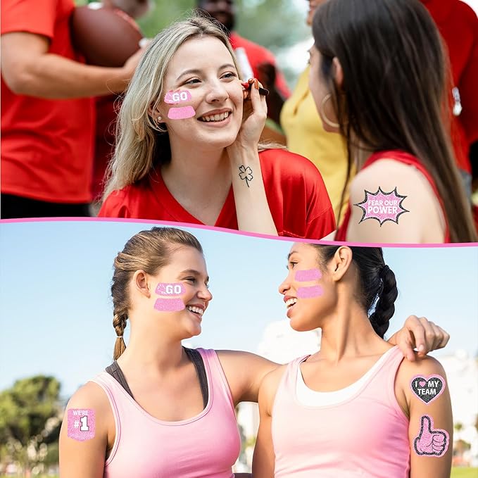 Gameza Pink Face Glitter Eye Black Stickers, 36PCS Football Baseball Breathable Eye Stickers, Soccer Face Sticker Party Favors for Adults Lacrosse Fans, Spirit Day Accessories(Glitter, Pink)