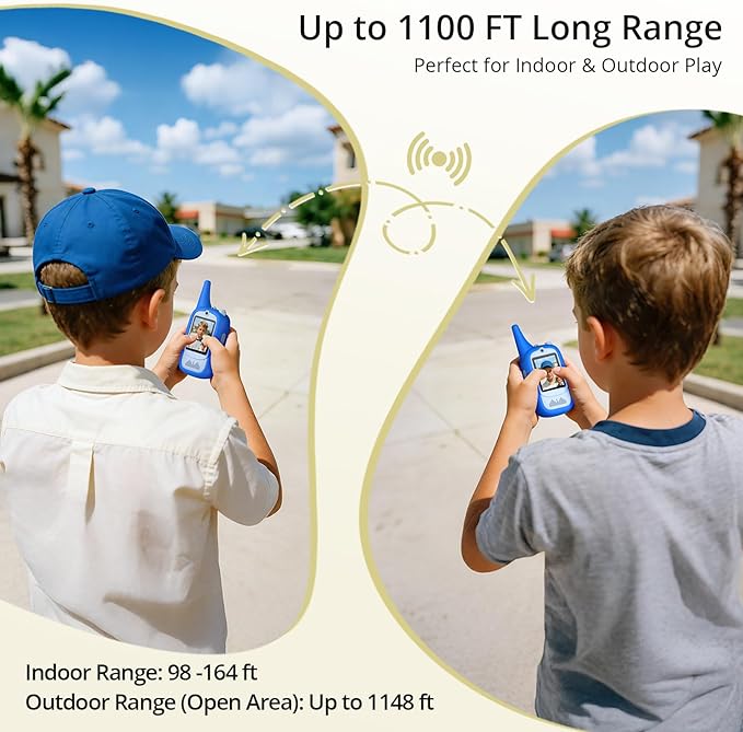 Anbte Video Walkie Talkies for Kids with Cute Silicone Case, 2 Pack Rechargeable Two Way Radios Toys for Boys Girls Age 3-8, Easy to Use, for Family Game Outside Camping Indoor Outdoor, Blue