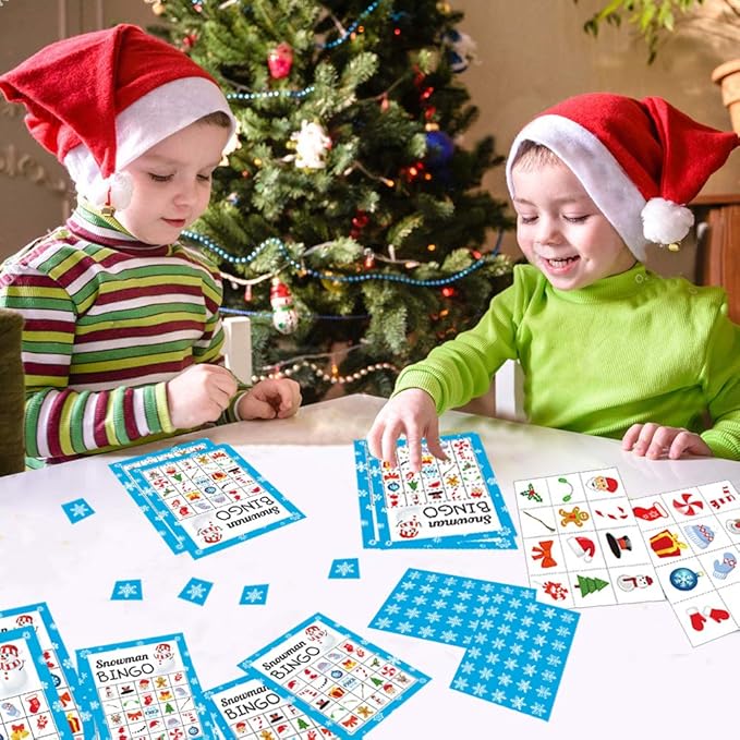 Christmas Bingo Game for Kids Adults, Snowman Bingo Cards 24 Players Winter Holiday Games Activities Christmas Crafts for Kids Family Large Group Party Favors Supplies Toys Gifts