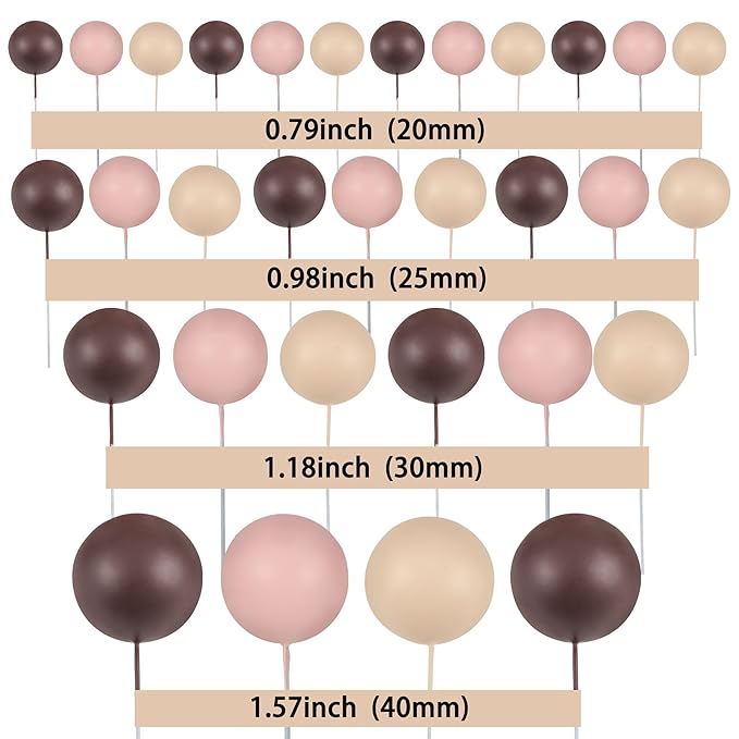 Gyufise 30Pcs Mini Balloon Cake Topper Brown Foam Ball Cake Topper Decorations Faux Pearl Balls DIY Cake Insert Topper Baking Decoration for Wedding Baby Shower Girls Boys Birthday Party Supplies