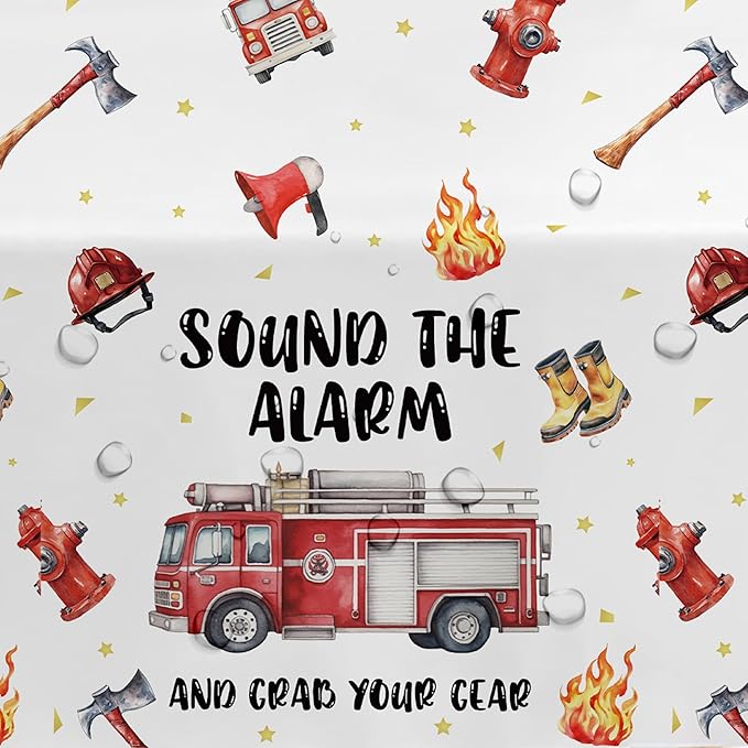 Fire Truck Birthday Decorations Supplies Tablecloth for Kids, 3Pcs Disposable Sound The Alarm Theme Firefighter Party Table Cover Decorations for Fireman Birthday Baby Shower, 55in x 86in