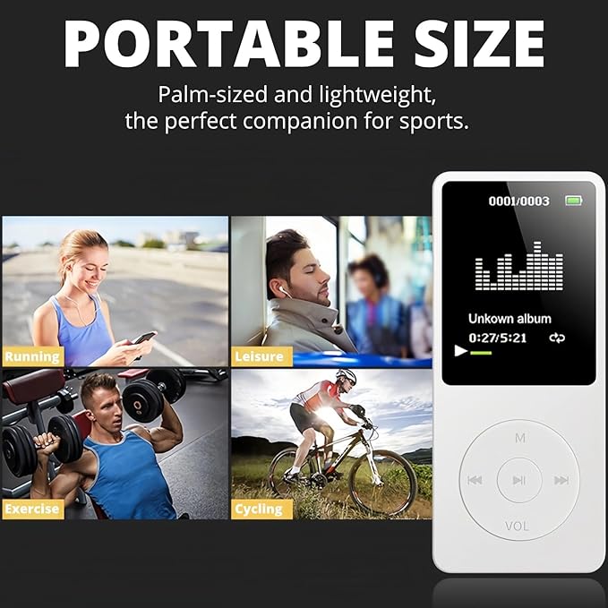 Mp3 Mp4 Player for Kids, MP3 Music Player with 1.8in HD Screen, FM Radio, Earphone, Portable HiFi Audio Player with Voice Recorder Video Photo Viewer E Book Games (White)