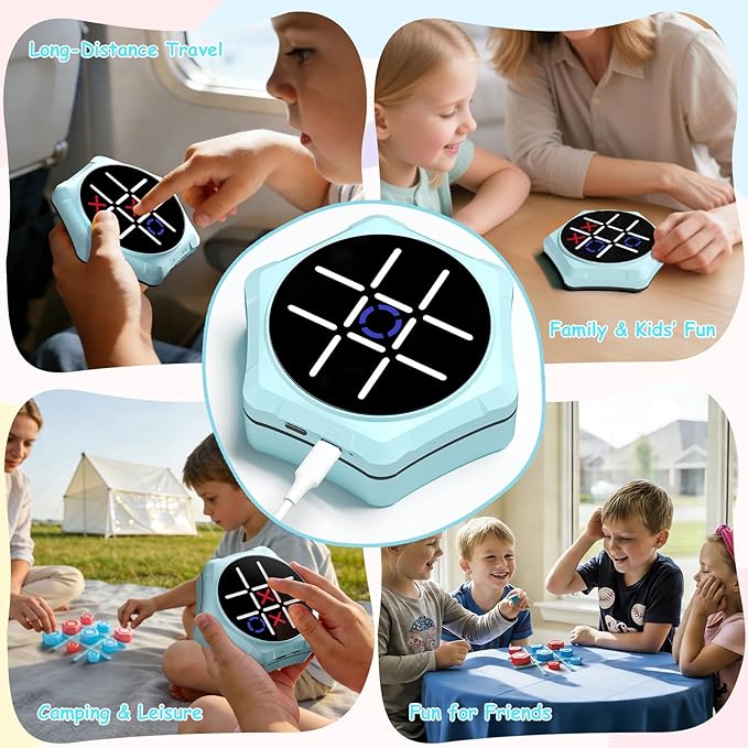 Electronic Tic Tac Toe Game, 5-in-1 Electric Tic Tac Toe with Mute & Rechargeable - Handheld Travel Board Game for Kids Ages 4+, Adults, Family - Educational Learning Toy for Boys Girls