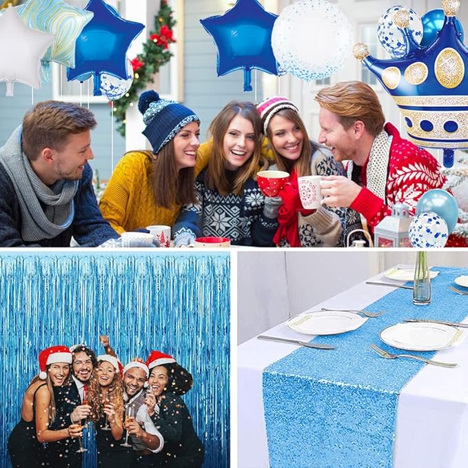 Blue Crown Balloons - Pack of 6 Foil Helium Mylar Balloons for Royal Navy Boy's Birthday or Baby Shower