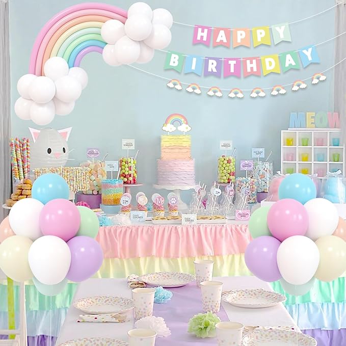 Bessmoso Pastel Rainbow Birthday Decorations Include Happy Birthday Banner Rainbow Bridge Balloons Cake Topper Rainbow Party Decorations Party Supplies for Adults Girls Boys