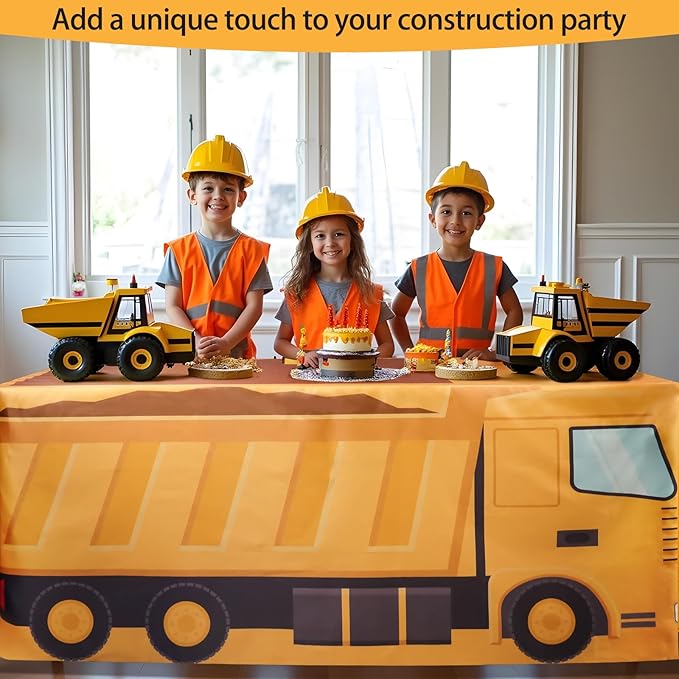 6Ft Construction Vehicle Table Cloth,Construction Birthday Decorations for Kids' Boys' Party Decorations, Baby Shower Birthday Party Supplies
