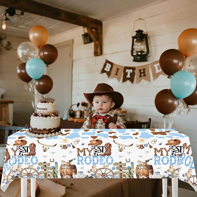 4ps My First Rodeo Birthday Party Supplies Tablecloth Western Cowboys 1st Rodeo Bday Plastic Table Covers My 1st Rodeo Boys Bday Baby Shower Party Supplies Decorations (Blue First Rodeo)