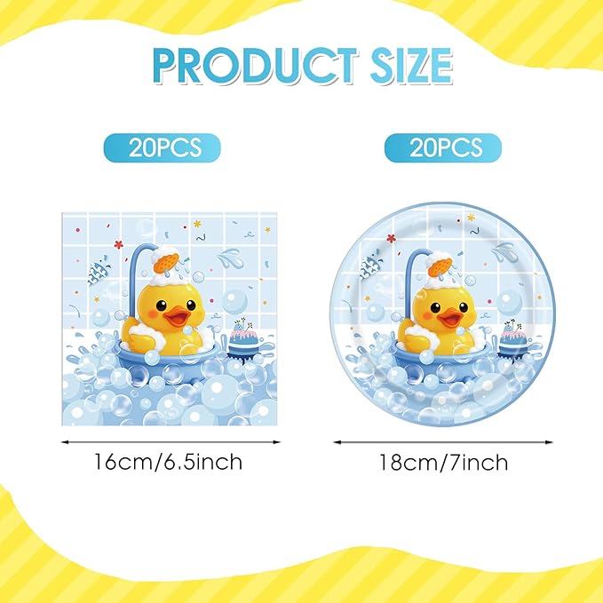 40pcs Duck Birthday Decorations, Disposable Duck Paper Plates and Napkins Tableware Set for Duck Theme Birthday Party Gender Reveal Baby Shower Decorations, Serves 20 Guests