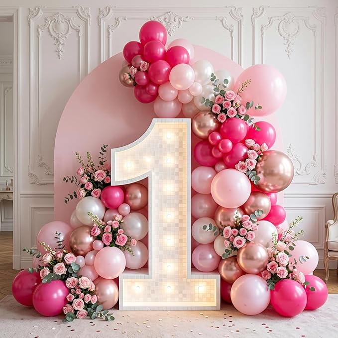 RUBFAC Baby Pink and Hot Pink Balloons 129pcs Different Sizes Pack of 18 12 10 5 Inch, Latex Magenta Pastel Pink Balloon Garland Arch Kit for Birthday Wedding Anniversary Baby Shower Princess Theme