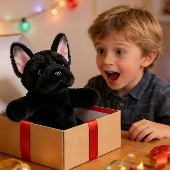Animal Hand Puppet Plush Dog Toy for Kids Interactive Storytelling Educational Pretend Play Puppet Classroom and Home Birthday French Bulldog