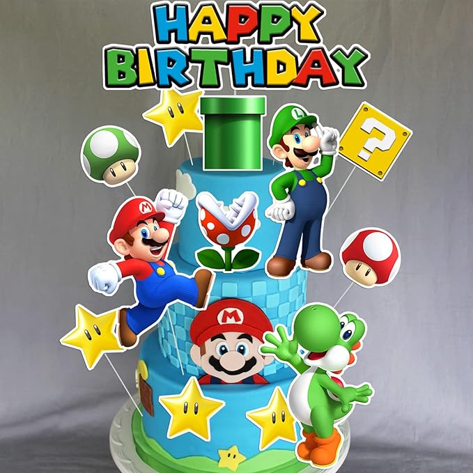 14Pcs Super Bros Cake Topper for Birthday Party Decoration, Super Brother Birthday Party Supplies- Fun Kid's Party Cupcake Decoration!