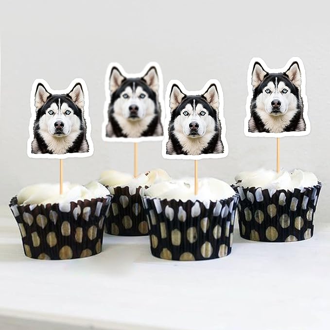 Ercadio 24 Pcs Pet Dog Puppy Cupcake Toppers Dog Themed Birthday Party Supplies Cute Huskies Puppy Birthday Party Baby Shower Party Cake Decorations
