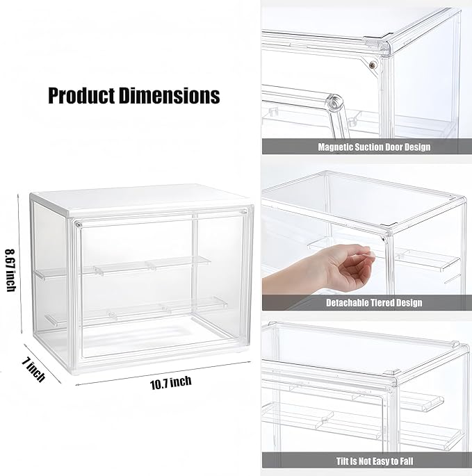 Clear Display Case for Collectibles 3 Layer Adjustable Acrylic Display Box Stand with Magnetic Door Stackable Doll Storage Box Assembly Dustproof Protection Showcase for Figures