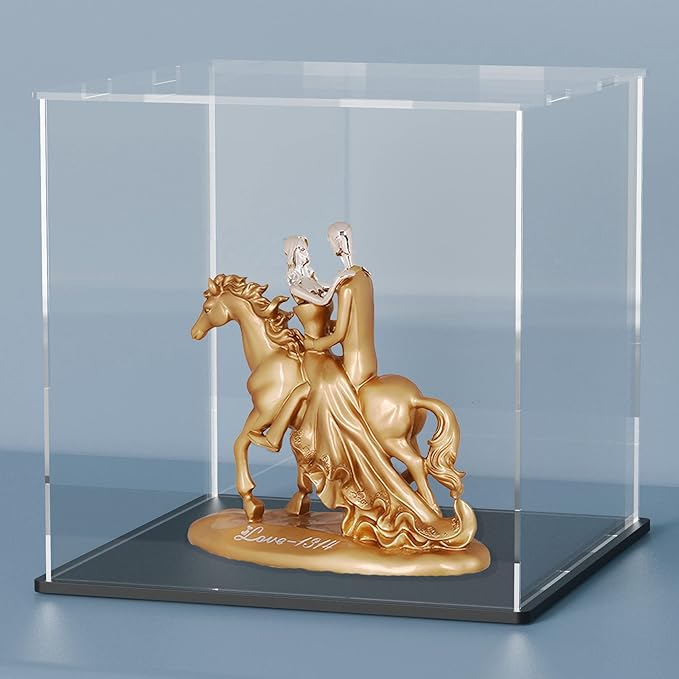Acrylic Display Case with Lid, 6 Inch Acrylic Cube Box with Black Disaply Stand, Clear Display Cases for Collectibles, Art Pieces and Toys, (6x6x6 inch)