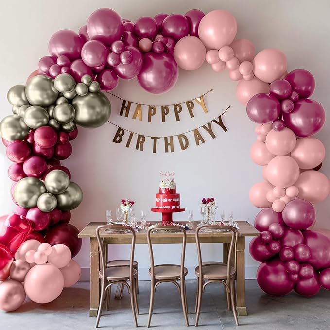 Blush Pink Balloons, 12 Inchs Dusty Pink Rose Red Metallic Red Metal Camellia Gold Balloons for Birthday Party Wedding Bridal Shower Decorations