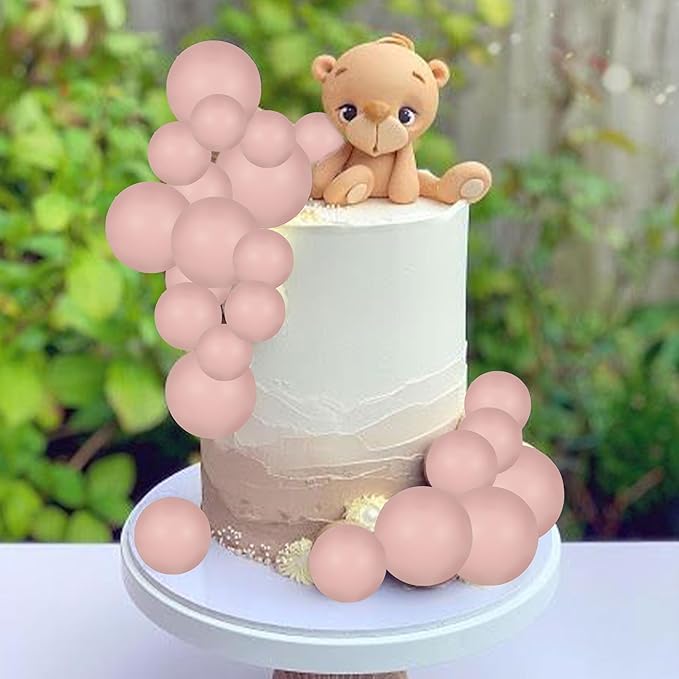 Gyufise 30Pcs Balls Cake Toppers Ball Cake Picks Foam Ball Shaped Cupcake Toppers Mini Balloons Baby Shower Cake Decorations for Wedding Enaggement Bridal Shower Birthday Party Supplies Dark Nude
